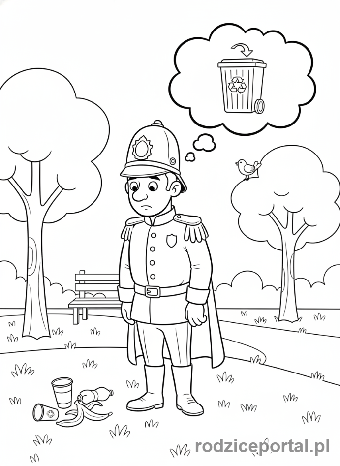 Kolorowanka Strażnik Miejski - Strażnik patroluje park