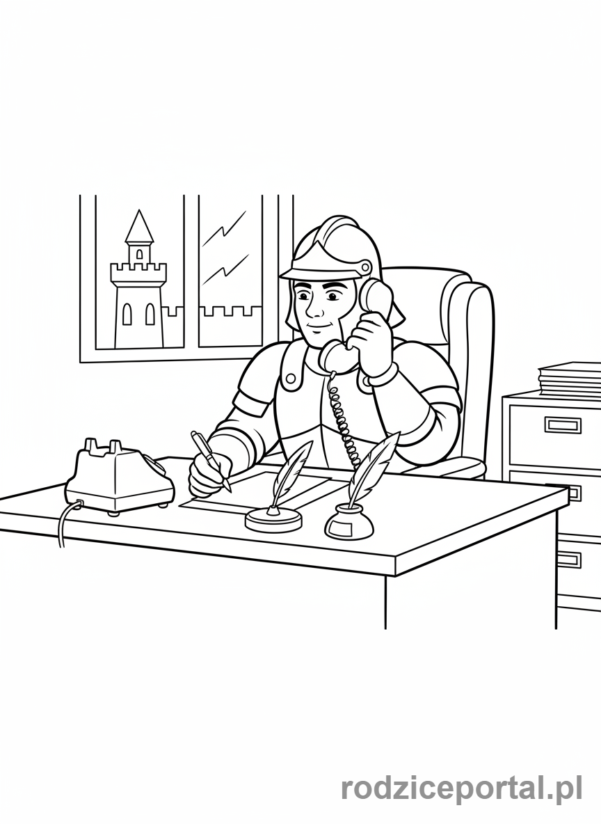 Kolorowanka Strażnik Miejski - Strażnik w biurze