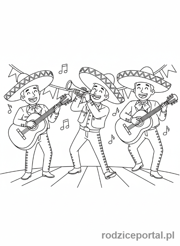 Kolorowanka Stroje Ludowe - Zespół mariachi grający na scenie.