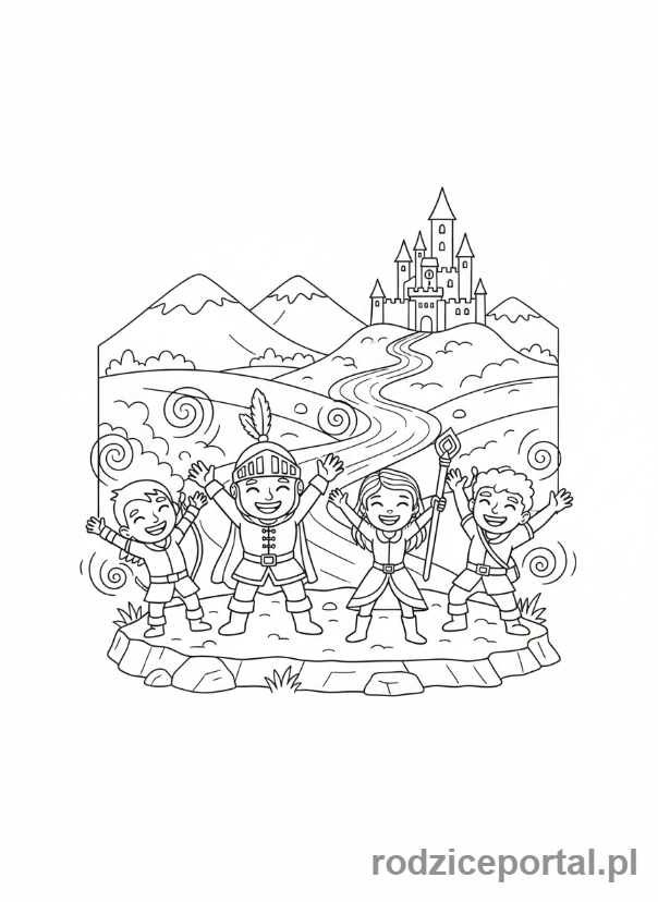 Kolorowanka Stwórz Własną Historię - Bohaterowie celebrujący zwycięstwo