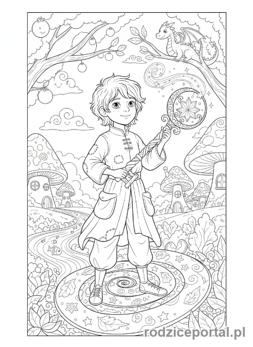 Kolorowanka Stwórz Własną Historię - Dziecko trzymające magiczny klucz