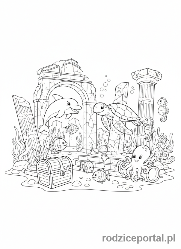 Kolorowanka Stwórz Własną Historię - Podwodny świat z ruinami