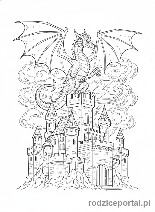 Kolorowanka Stwórz Własną Historię - Smok strzegący zamku