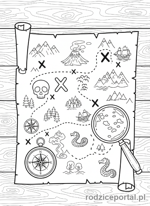 Kolorowanka Stwórz Własną Historię - Tajemnicza mapa skarbów