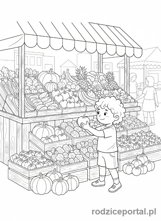 Kolorowanka Supermarket Edukacyjne - Stoisko z owocami i warzywami