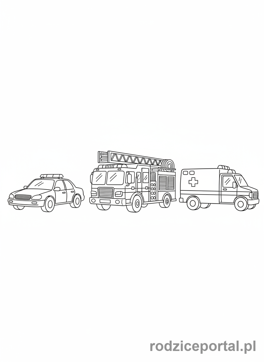 Kolorowanka Służby Ratunkowe - Pojazdy ratunkowe razem