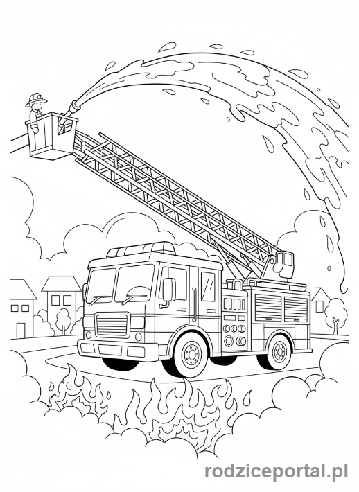 Kolorowanka Służby Ratunkowe - Wóz strażacki akcja