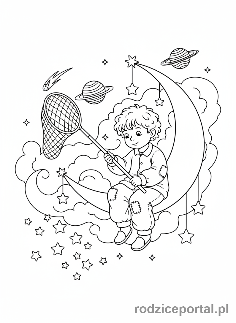 Kolorowanka Świat Wyobraźni - Dziecko na Księżycu