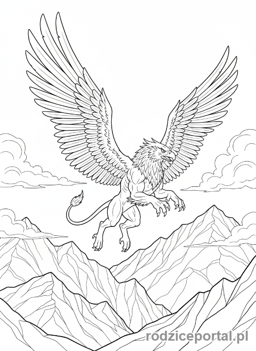 Kolorowanka Świat Wyobraźni - Gryf w locie