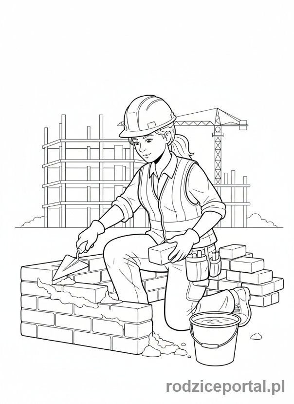 Kolorowanka Świat Zawodów Zadania - Budownicza_muruje_sciane
