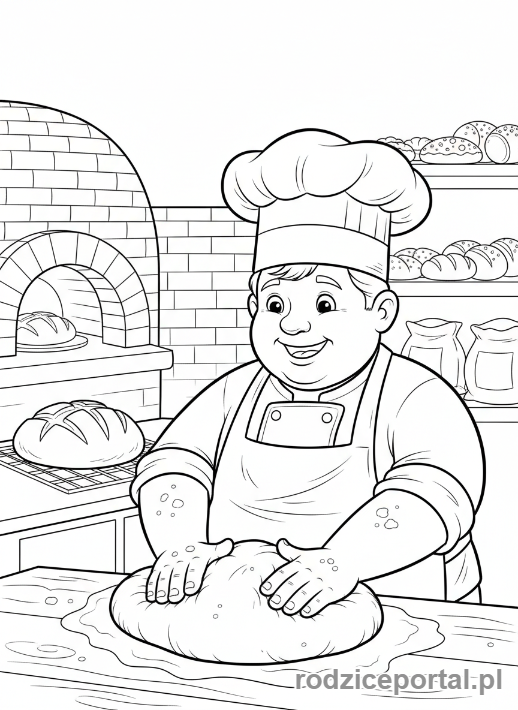 Kolorowanka Świat Zawodów Zadania - Piekarz_zagniata_ciasto