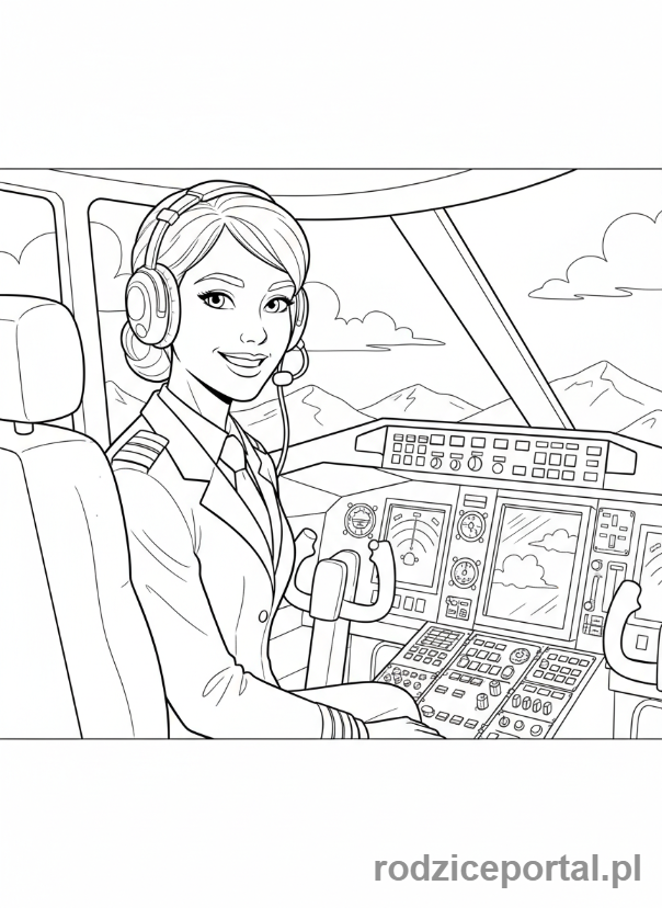 Kolorowanka Świat Zawodów Zadania - Pilotka_w_kokpicie