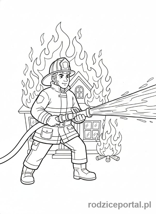Kolorowanka Świat Zawodów Zadania - Strazak_gasi_pozar
