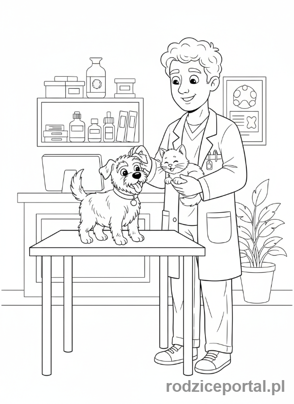 Kolorowanka Świat Zawodów Zadania - Weterynarz_leczy_psa