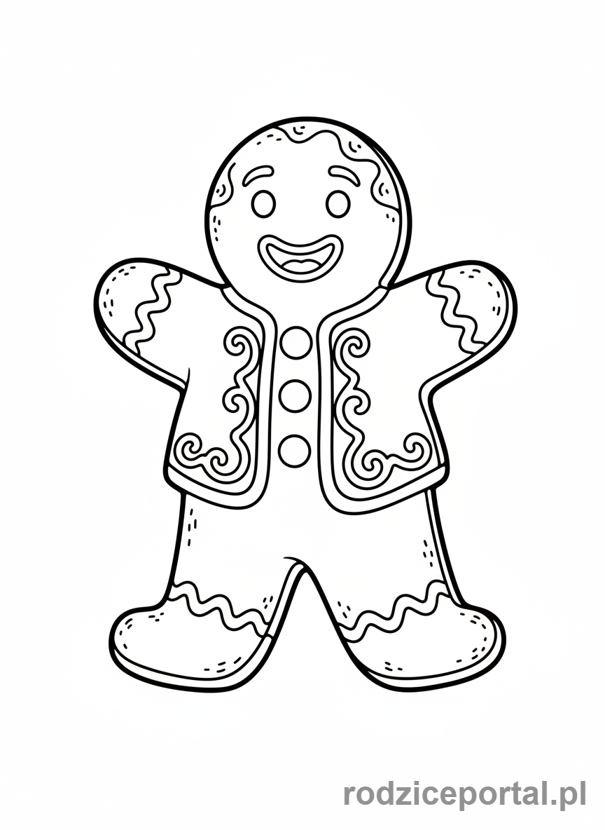 Kolorowanka Świąteczne - Piernikowy ludzik uśmiechnięty.