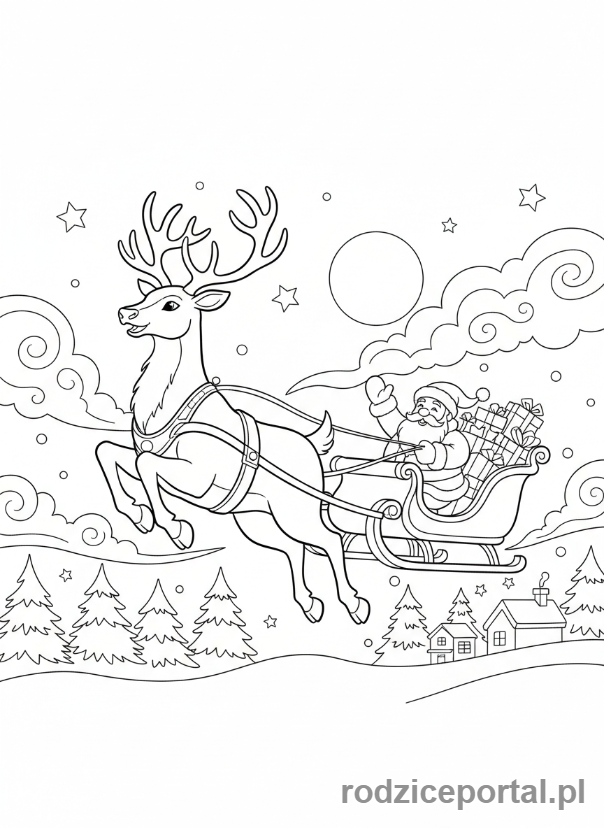 Kolorowanka Świąteczne Renifer - Lecący renifer