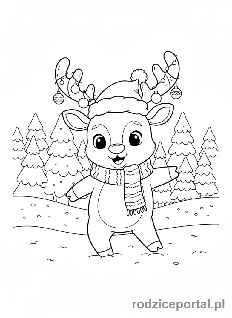 Kolorowanka Świąteczne Renifer - Mały renifer śnieg