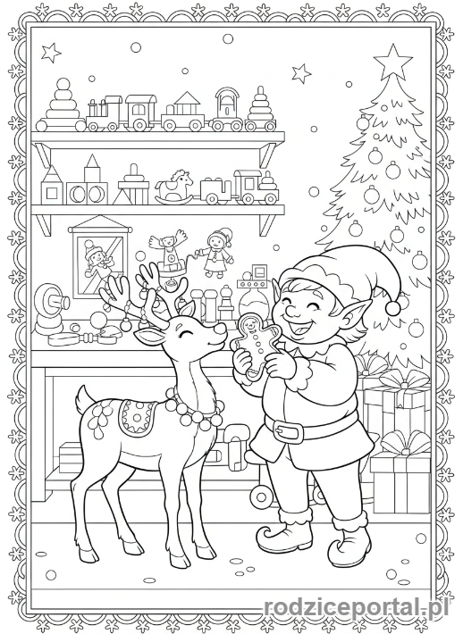 Kolorowanka Świąteczne Renifer - Renifer i elf