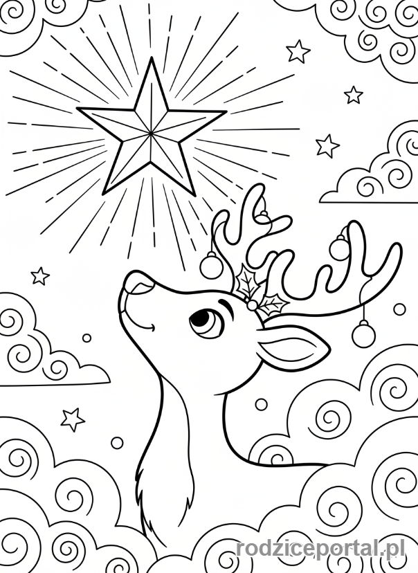 Kolorowanka Świąteczne Renifer - Renifer i gwiazda