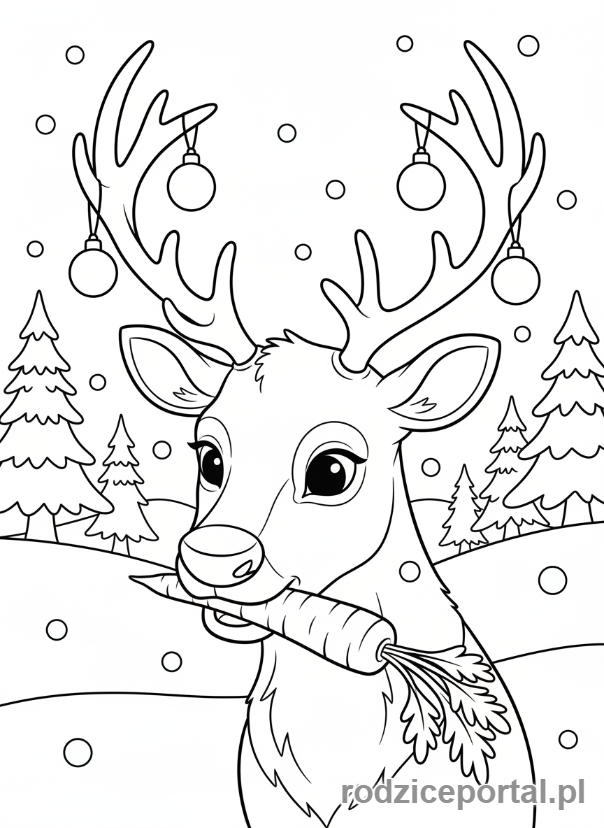Kolorowanka Świąteczne Renifer - Renifer je marchewkę