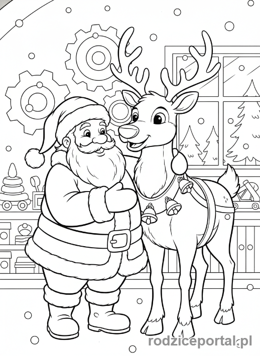 Kolorowanka Świąteczne Renifer - Renifer z Mikołajem