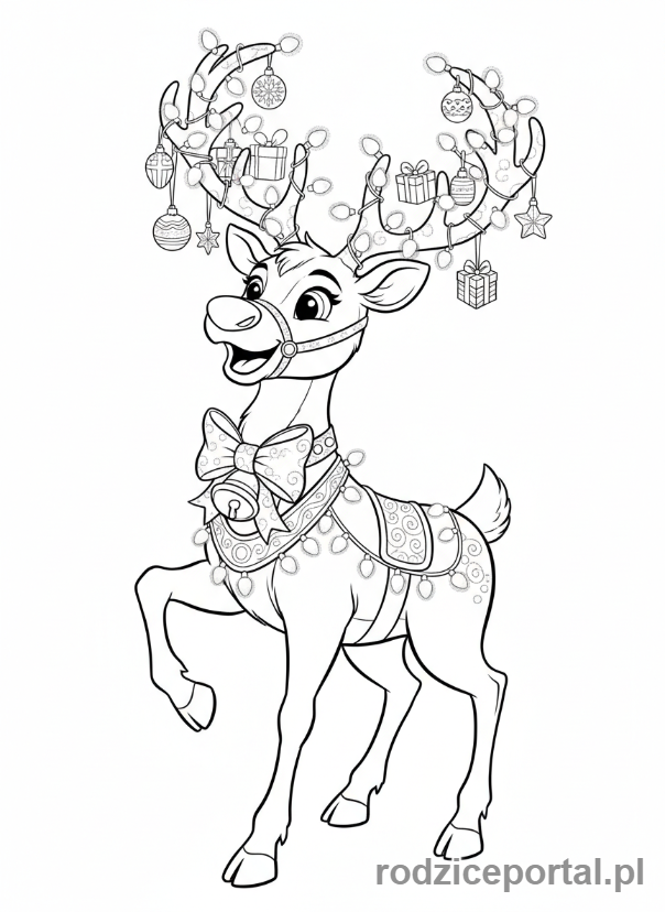 Kolorowanka Świąteczne Renifer - Renifer ze światełkami