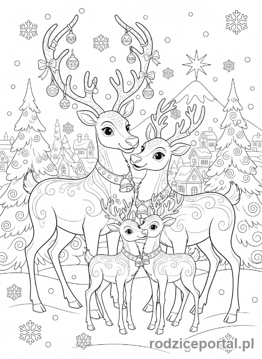 Kolorowanka Świąteczne Renifer - Rodzina reniferów