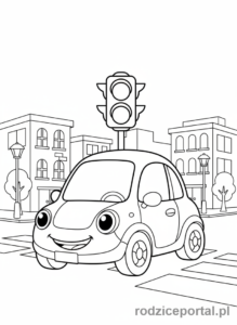Kolorowanka Sygnalizacja Świetlna - Auto czeka na czerwonym