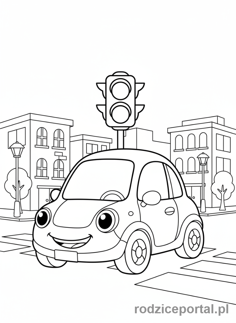 Kolorowanka Sygnalizacja Świetlna - Auto czeka na czerwonym