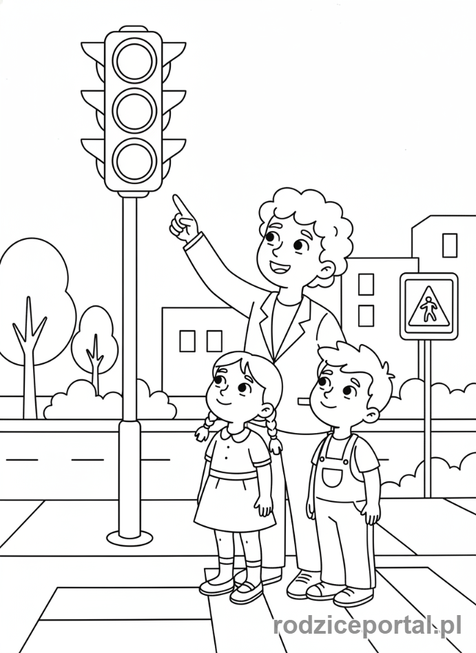 Kolorowanka Sygnalizacja Świetlna - Dzieci ucza sie o swiatlach
