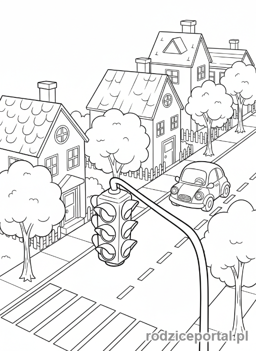 Kolorowanka Sygnalizacja Świetlna - Miasteczko z sygnalizacja
