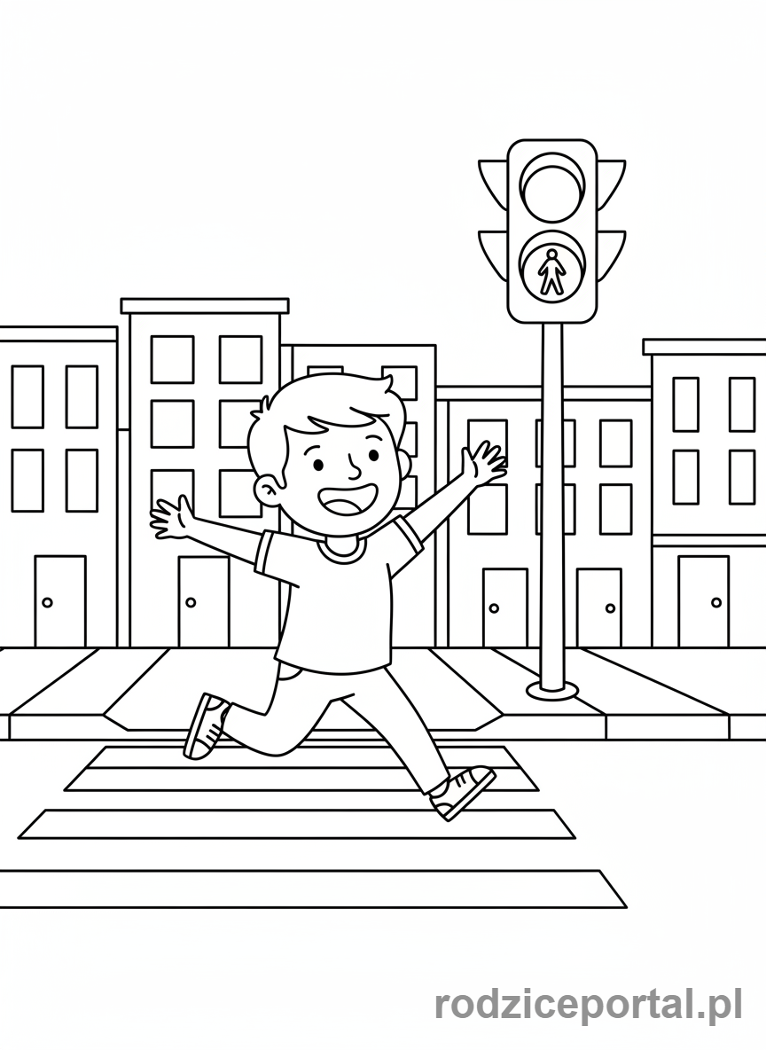 Kolorowanka Sygnalizacja Świetlna - Pieszy przechodzi na zielonym