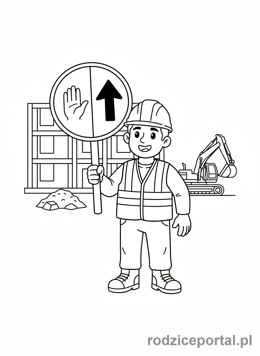 Kolorowanka Sygnalizacja Świetlna - Robotnik z sygnalizatorem