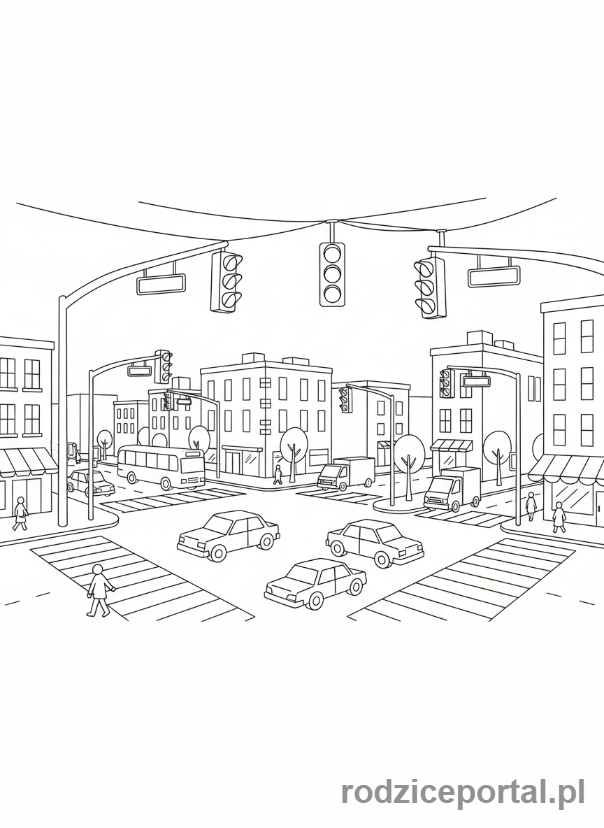 Kolorowanka Sygnalizacja Świetlna - Skrzyzowanie z sygnalizacja