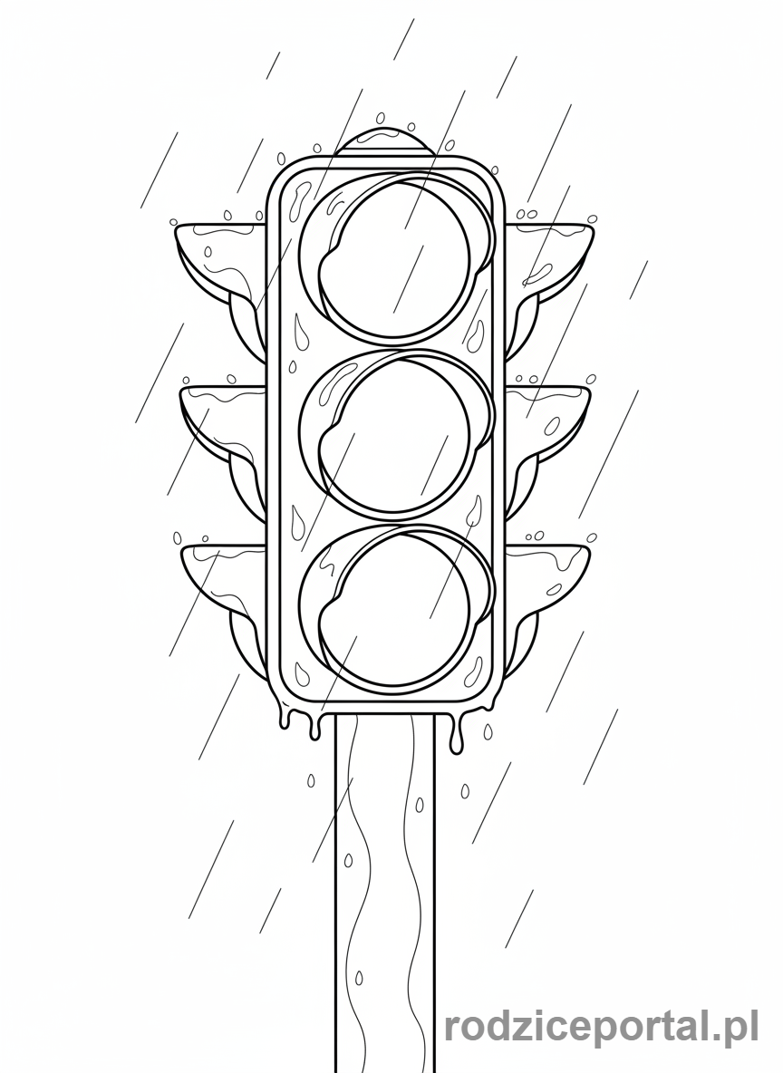 Kolorowanka Sygnalizacja Świetlna - Sygnalizacja w deszczu