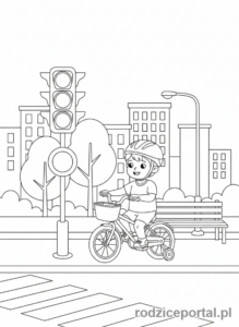 Kolorowanka Sygnalizacja Świetlna - Sygnalizator i rowerzysta