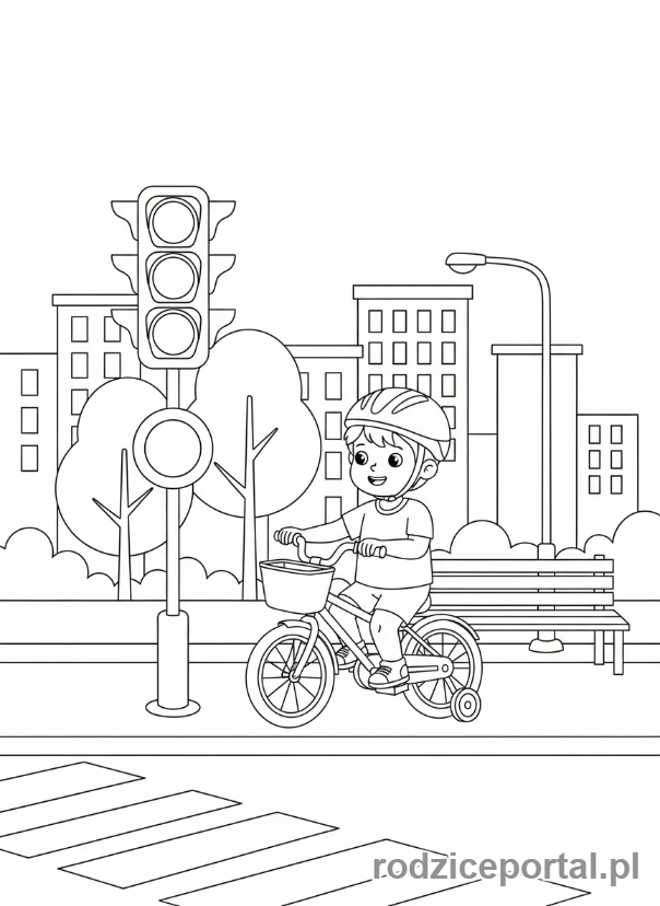 Kolorowanka Sygnalizacja Świetlna - Sygnalizator i rowerzysta