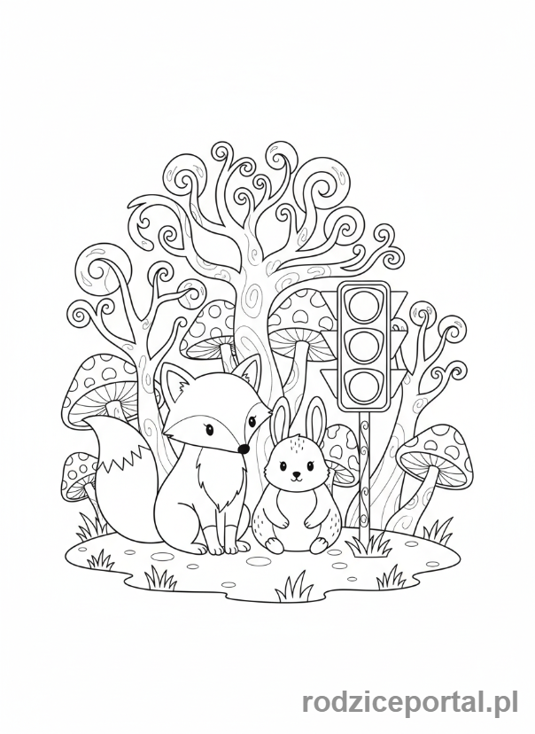 Kolorowanka Sygnalizacja Świetlna - Zwierzeta na przejściu