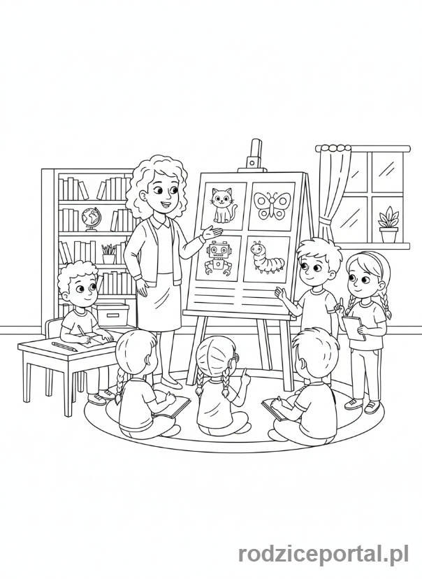 Kolorowanka Sylaby - Nauczycielka i dzieci