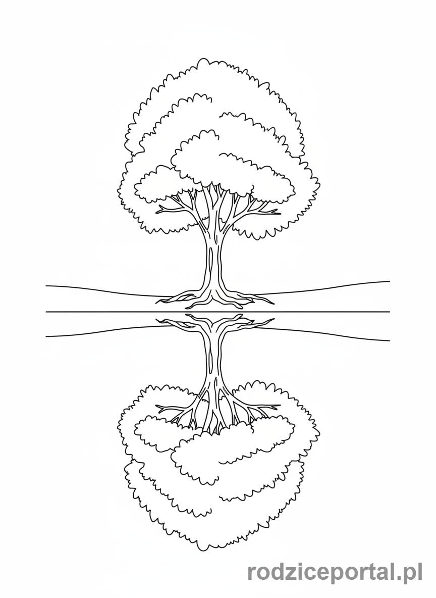 Kolorowanka Symetria - Drzewo odbite w wodzie