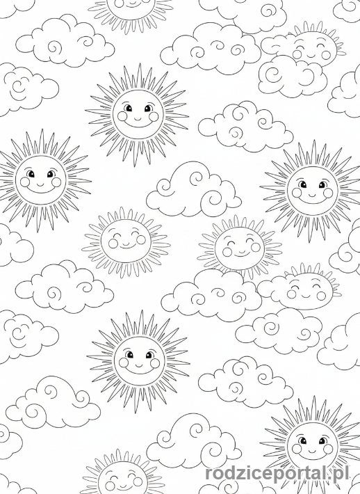 Kolorowanka Szlaczki - Szlaczek chmurki słoneczko