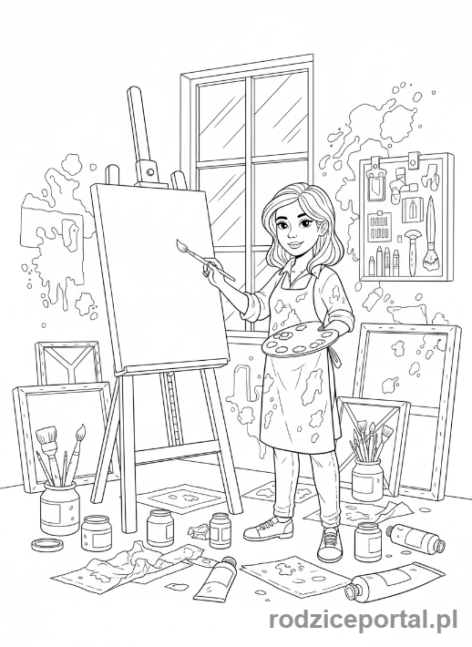 Kolorowanka Sztuka - Artystka w pracowni
