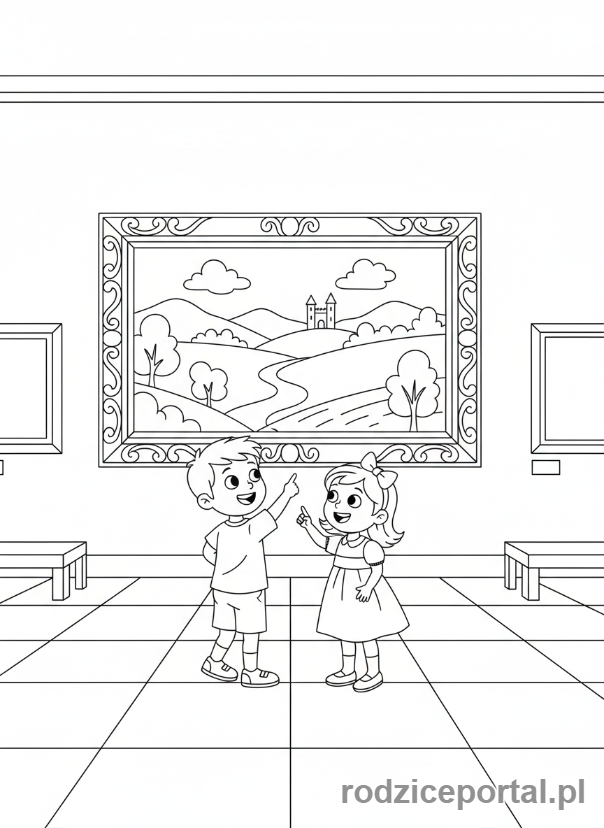 Kolorowanka Sztuka - Dzieci w muzeum