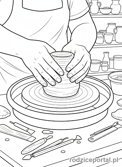 Kolorowanka Sztuka - Rzeźbiarz z gliną