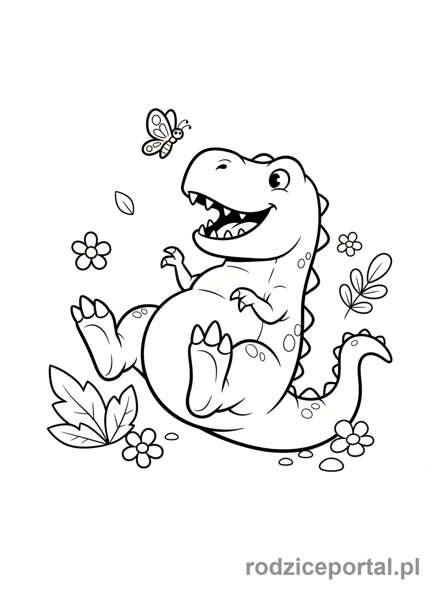 Kolorowanka T Rex - Bawiący się T-Rex