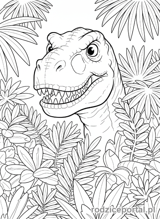 Kolorowanka T Rex - T-Rex i rośliny