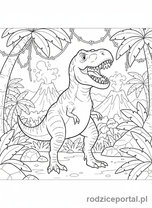 Kolorowanka T Rex - T-Rex w dżungli