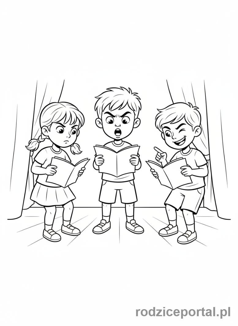 Kolorowanka Teatr Dziecięcy - Dzieci proba sztuki