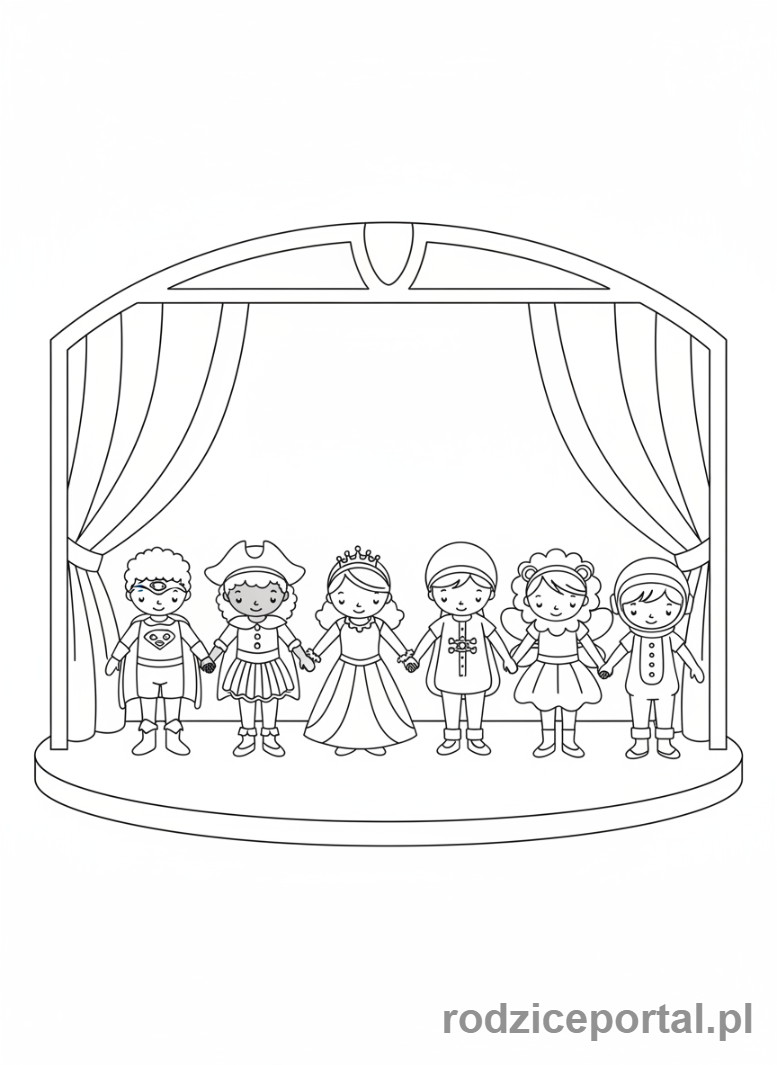 Kolorowanka Teatr Dziecięcy - Dzieci uklon po przedstawieniu