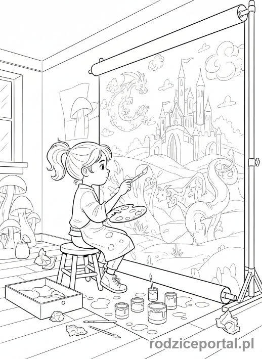 Kolorowanka Teatr Dziecięcy - Dziecko maluje dekoracje sceniczna